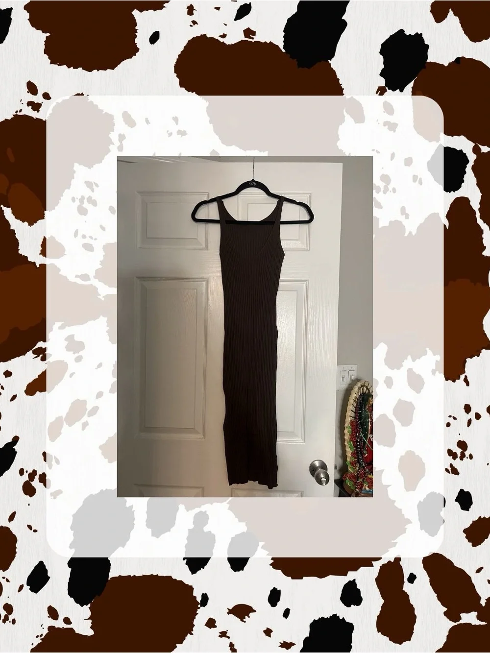 Classic Ribbed Square-Neck Brown Dress